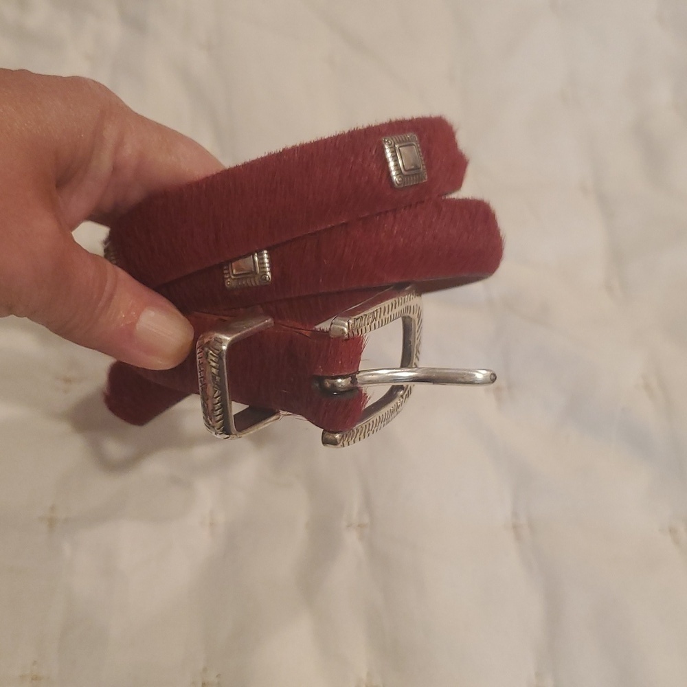 NWT Brighton Red Calf Hair Silver Hardware Belt Size 34